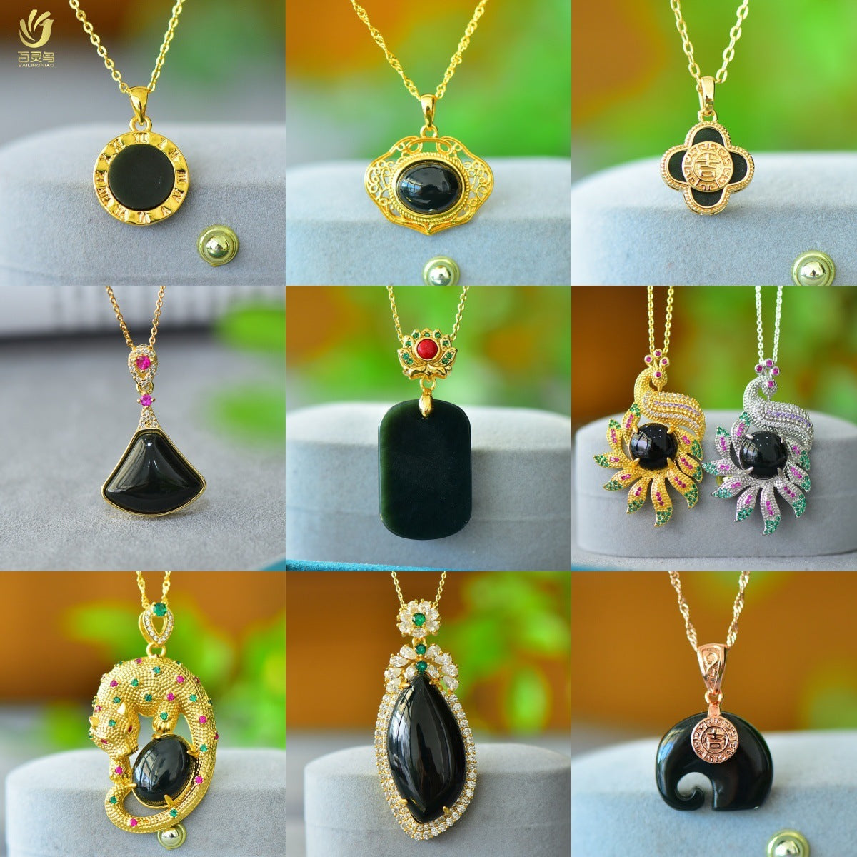 Copper Inlaid Natural Hetian Jade Gray Jade Flat Stylish Pendant Ink Blue Jade Jadeware Pendant Live Supply