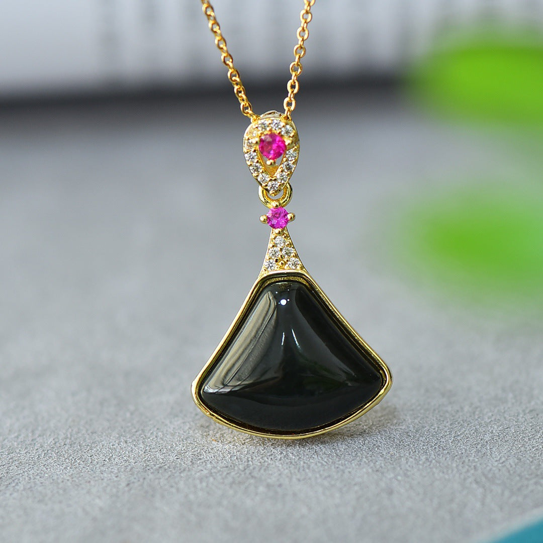 Copper Inlaid Natural Hetian Jade Gray Jade Flat Stylish Pendant Ink Blue Jade Jadeware Pendant Live Supply