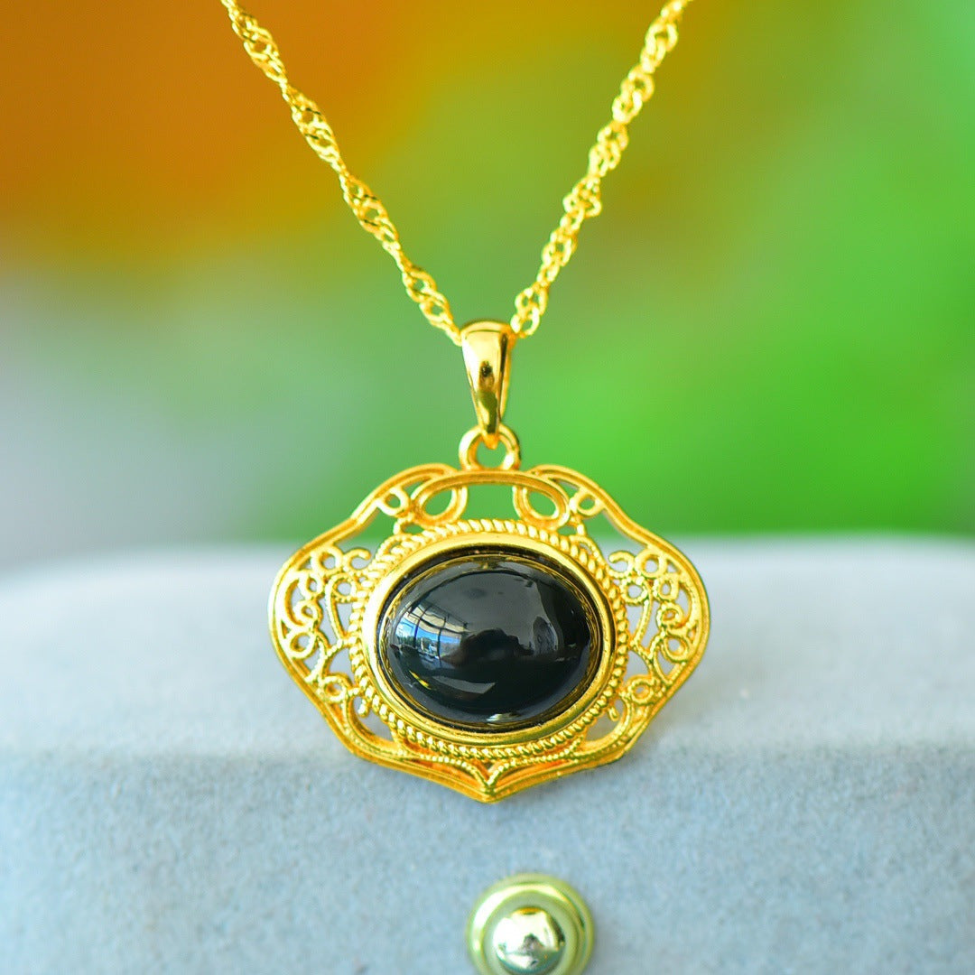 Copper Inlaid Natural Hetian Jade Gray Jade Flat Stylish Pendant Ink Blue Jade Jadeware Pendant Live Supply